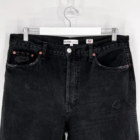 RE/DONE 90s High Rise Loose Jeans Women’s Size 31 Washed Black Distressed - Picture 3 of 7